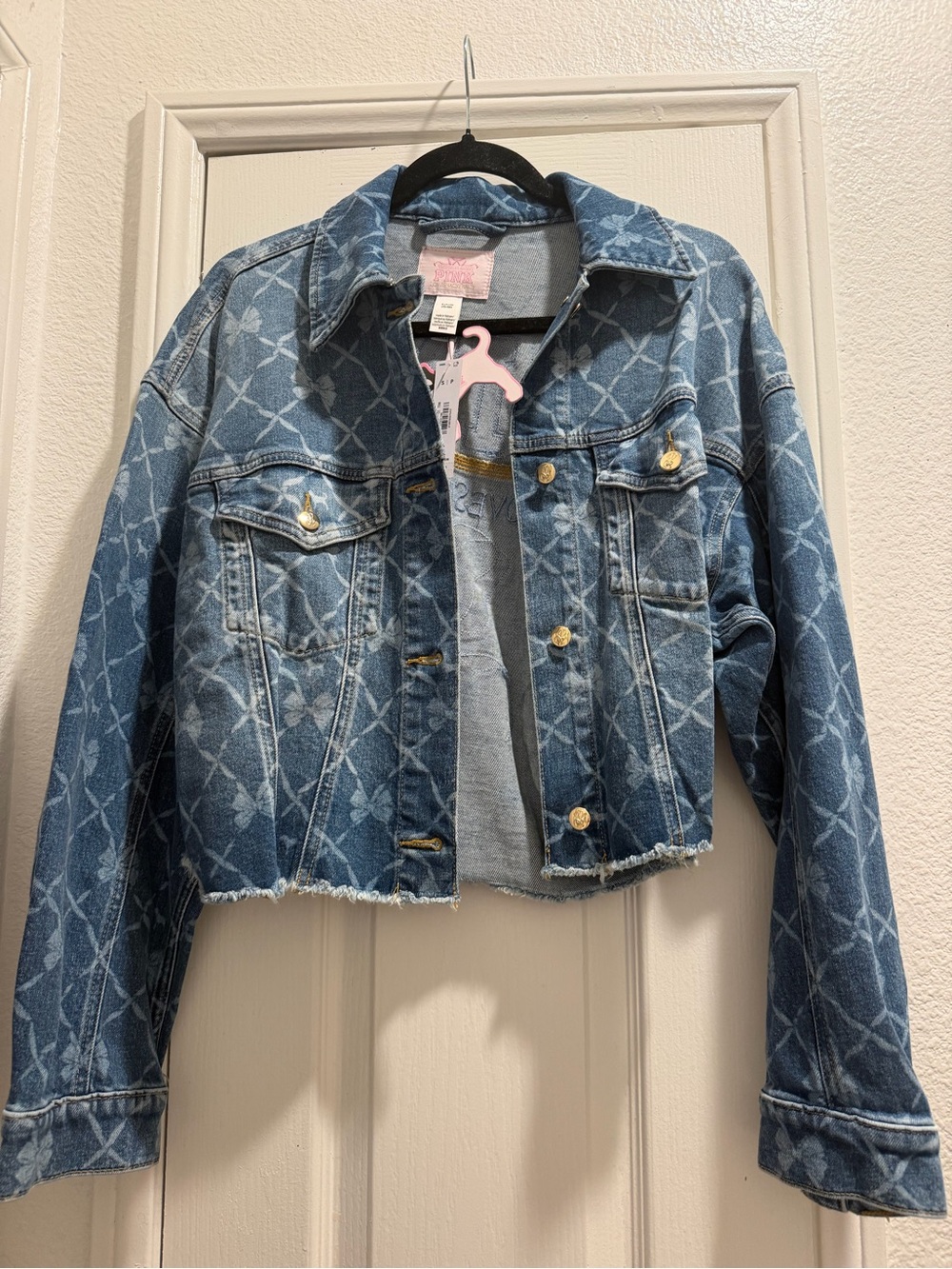 PINK X LoveShackFancy Cropped Denim Jacket NWT, Small